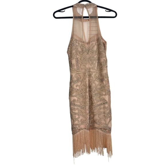 NWT Lulu's Poppin' Champagne Blush Pink Fringe Sleeveless Dress Women's Size Sm - Picture 2 of 7